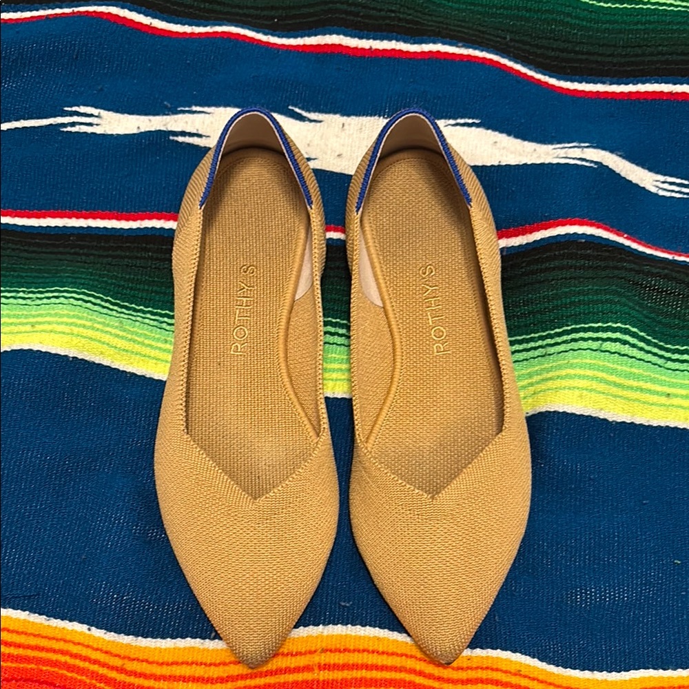 Rothy's Tan Flats with Blue Trim